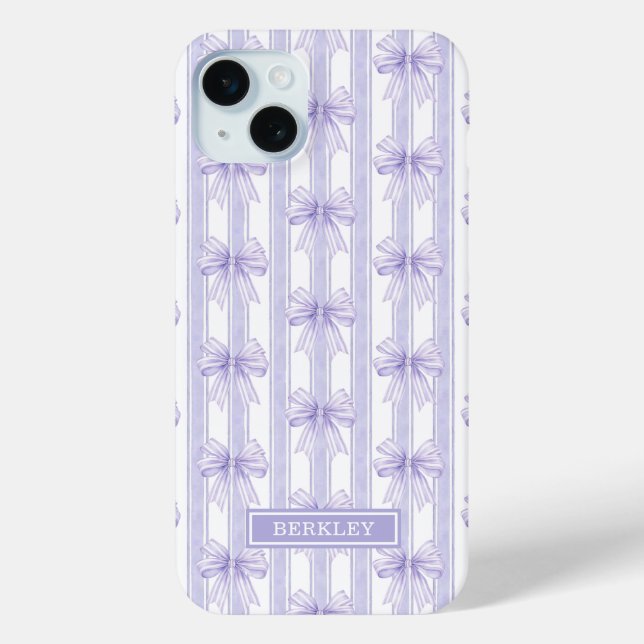 Purple Coquette Bows on Stripes Monogrammed Case-Mate iPhone Case (Back)