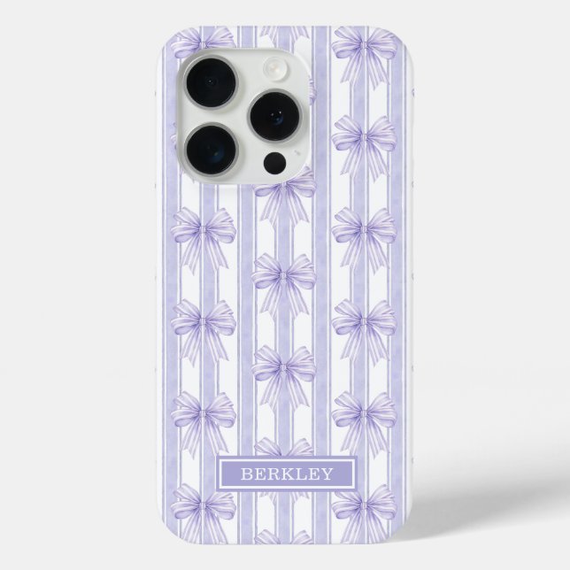 Purple Coquette Bows on Stripes Monogrammed Case-Mate iPhone Case (Back)