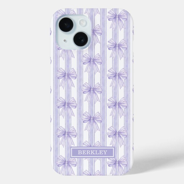 Purple Coquette Bows on Stripes Monogrammed Case-Mate iPhone Case (Back)