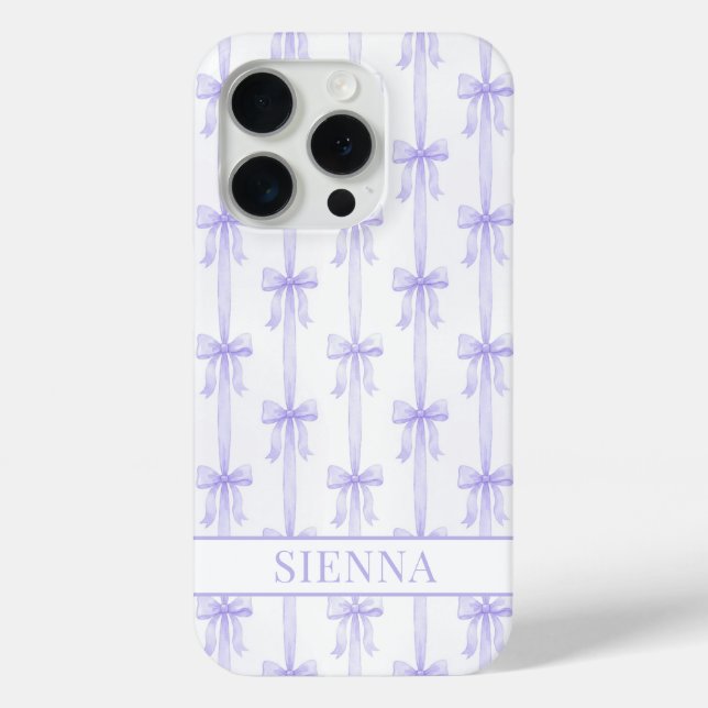 Purple Coquette Bows Striped Monogrammed Case-Mate iPhone Case (Back)