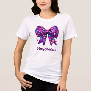 Purple Coquette Christmas Lights Bow Tri-Blend Shirt