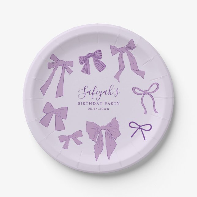 Purple Coquette Ribbons Birthday Party Paper Plate (Front)