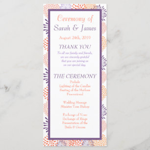 Purple & Coral Floral Blossoms Wedding Ceremony Program