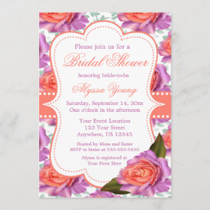 Purple Coral Roses Bridal or Baby Shower Invite