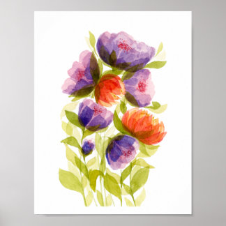 Purple Coral Watercolor Botanicals  Poster