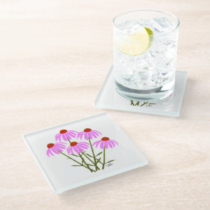 Purple Cornflowers Glass Coaster