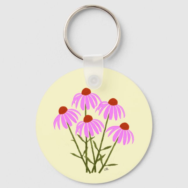 Purple Cornflowers Round Keychain (Front)
