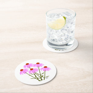 Purple Cornflowers Round Paper Coaster