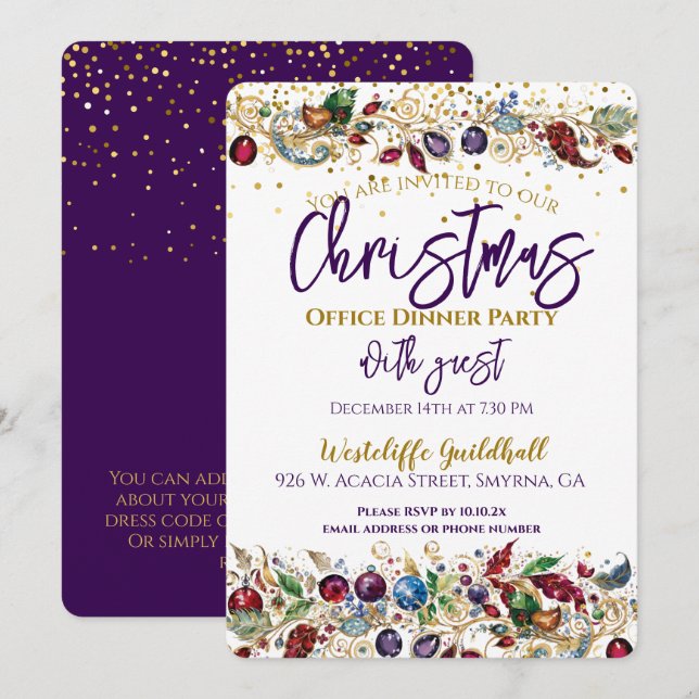Purple Corporate Office Christmas Party Invitation (Front/Back)