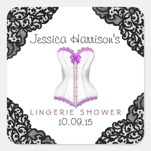 Purple Corset & Black Lace Lingerie Shower Sticker (Front)