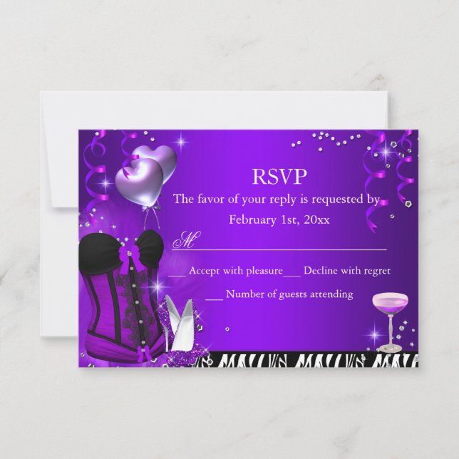 Purple Corset & Zebra Bachelorette RSVP (Front)