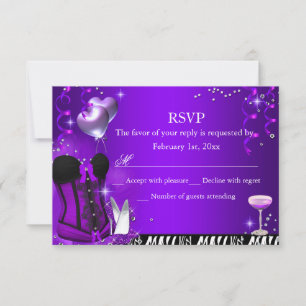 Purple Corset & Zebra Bachelorette RSVP Card