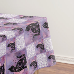Purple Cosmic Cats Patchwork Tablecloth