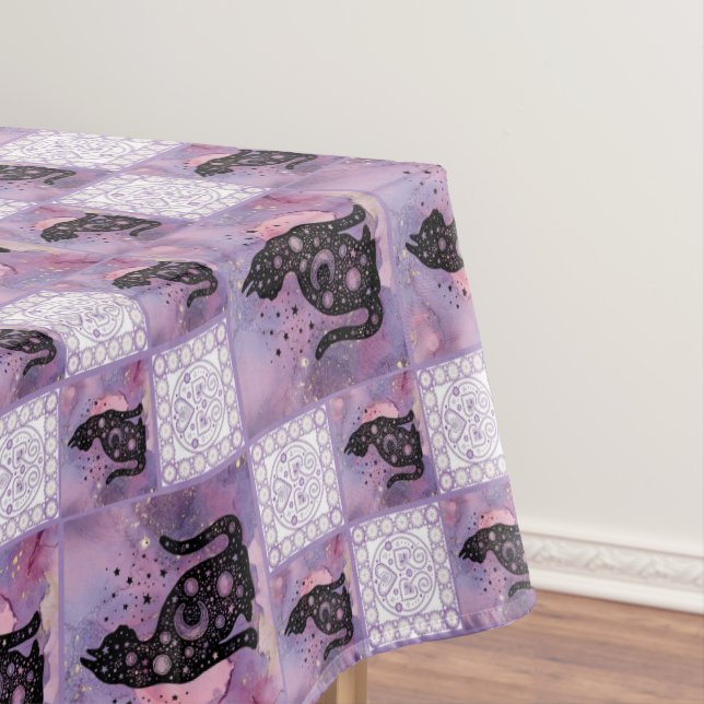 Purple Cosmic Cats Patchwork  Tablecloth (In Situ)