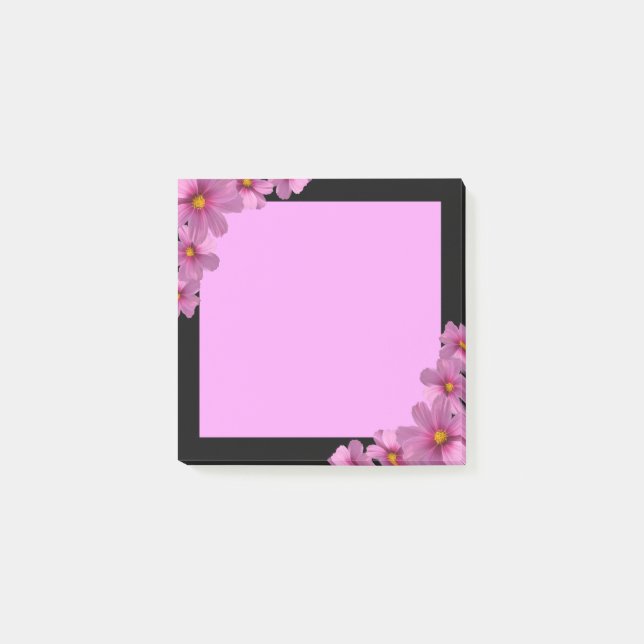 Purple Cosmos Flower Design on a Black Background Post-it Notes (Front)