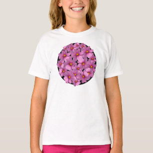 Purple Cosmos Flower Design on a Black Background T-Shirt