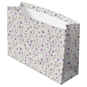 Purple Cottagecore Wildflowers Botanical Print  Large Gift Bag