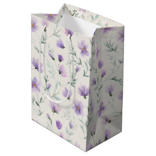 Purple Cottagecore Wildflowers Botanical Print  Medium Gift Bag