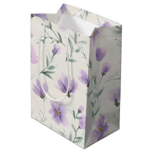 Purple Cottagecore Wildflowers Botanical Print  Medium Gift Bag
