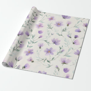 Purple Cottagecore Wildflowers Botanical Print  Wrapping Paper