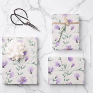 Purple Cottagecore Wildflowers Botanical Print  Wrapping Paper Sheet
