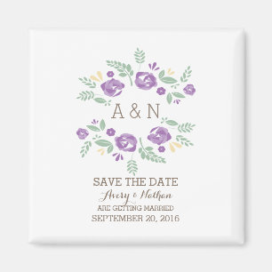 Purple Country Floral Monogram Save the Date Magnet