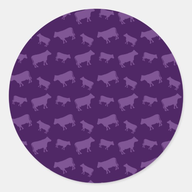 Purple cow pattern classic round sticker (Front)