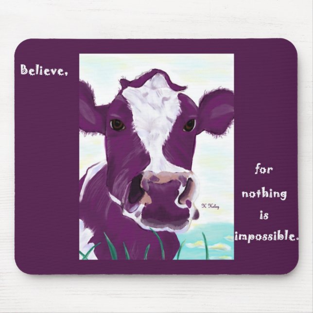 Purple Cow Quite Possibly Contemplating Flight Mouse Pad (Front)