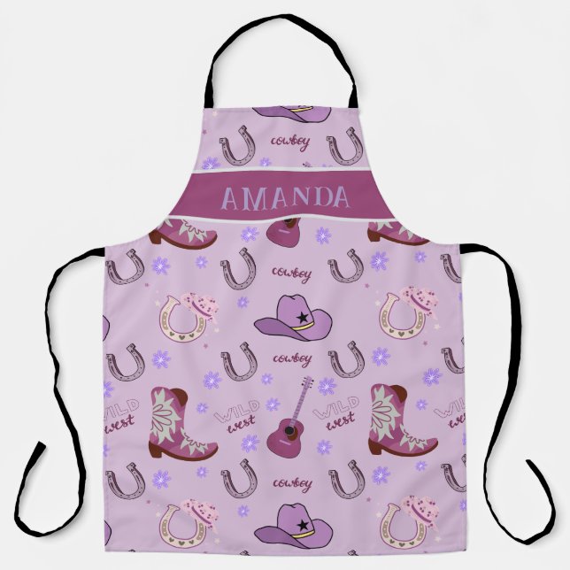 Purple Cowboy Wild West All over print Pattern Apron (Front)