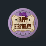 Purple Cowgirl Birthday Button<br><div class="desc">Purple Cowgirl Birthday Button. This fun birthday button is designed with a fun,  country western style. Created with a purple bandana background with a a purple cowgirl hat.</div>