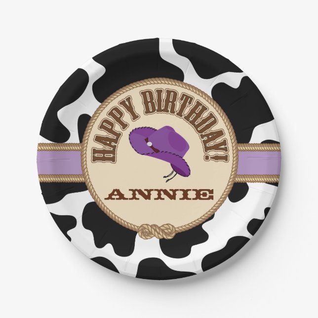 Purple Cowgirl Birthday, Customizable Plates (Front)
