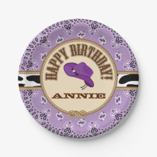 Purple Cowgirl Birthday, Customizable Plates