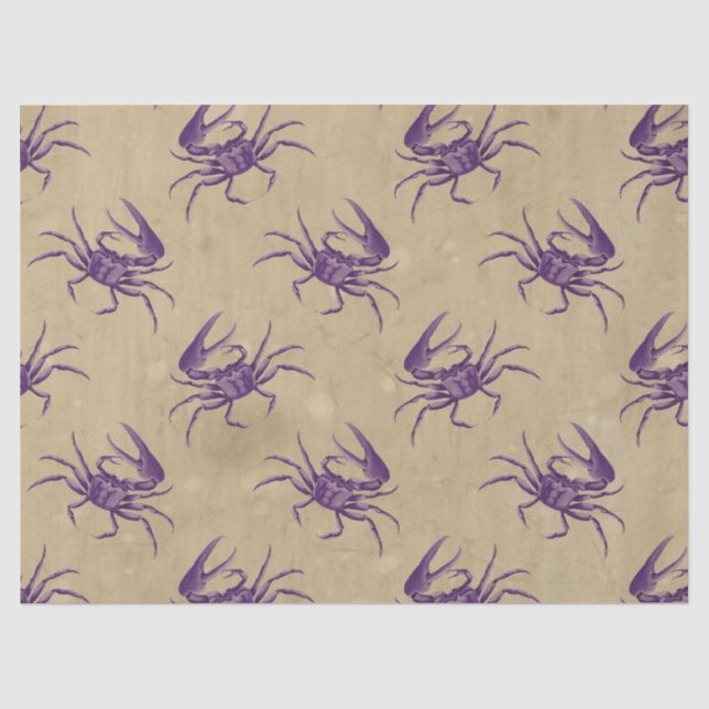 Purple Crabs on Tan Decoupage Tissue Paper (Front)