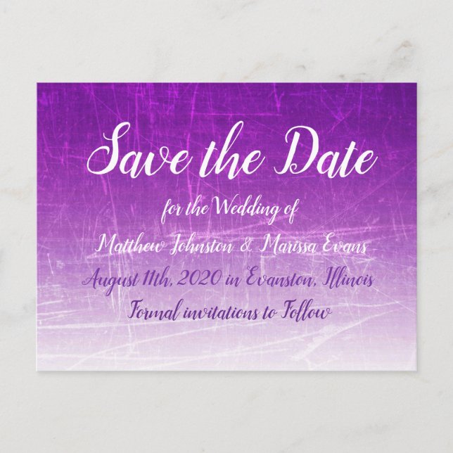 Purple Crackle Personalized Save the Date Postcard (Front)