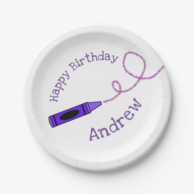 Purple Crayon Personalized  Paper Plate (Front)