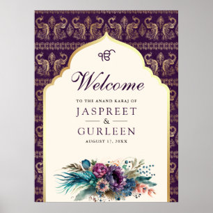 Purple Cream Anand Karaj Wedding Welcome Sign