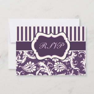 Purple, Cream, and Pink Stripe Damask Reply Card
