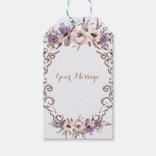 Purple Cream Elegant Botanical Floral Wedding Gift Tags