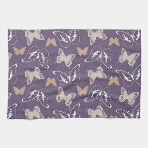 Purple Cream Flight of Butterflies Kitchen Towel