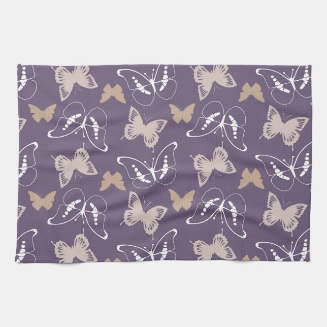 Purple Cream Flight of Butterflies Kitchen Towel (Horizontal)