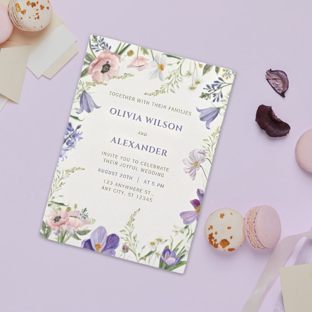 Purple & Cream Floral Bordered Wedding Invitation (Creator Uploaded)