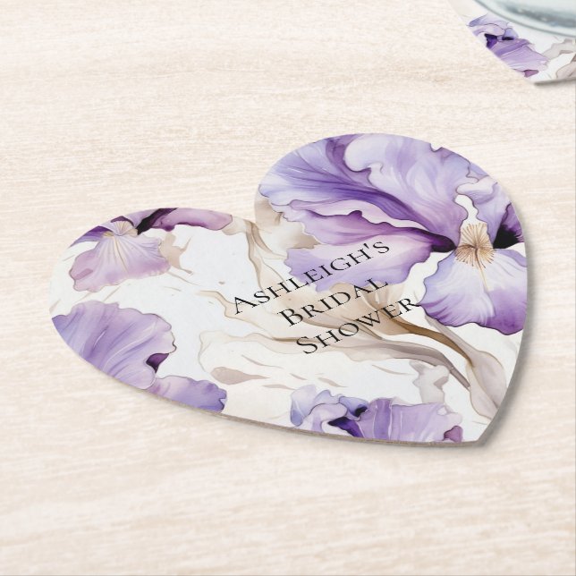 Purple Cream Iris Floral Bridal Shower   Paper Coaster (Angled)