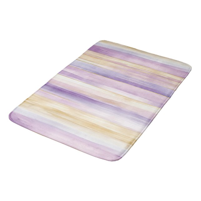 Purple Cream Iris Stripes   Bath Mat (Angled)