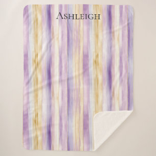 Purple Cream Iris Stripes   Sherpa Blanket