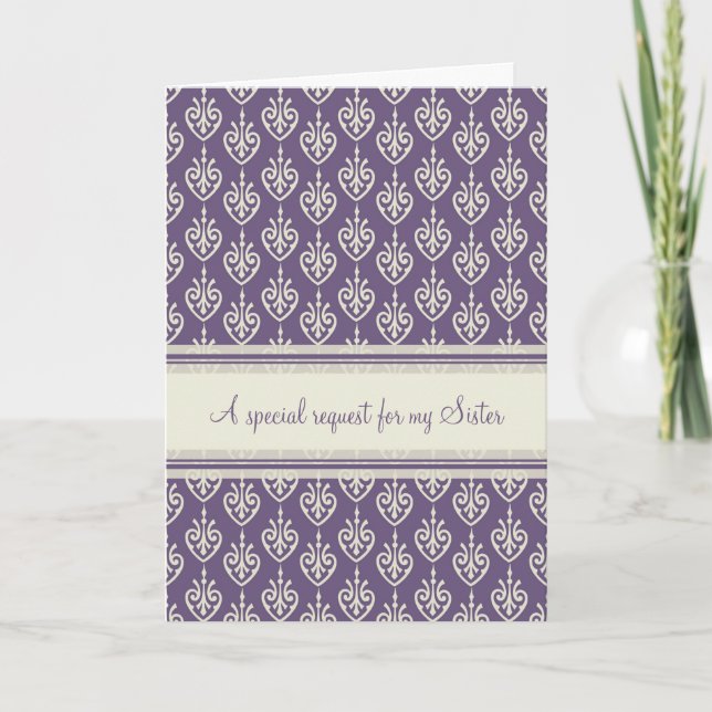 Purple Cream Sister Maid of Honour Invitation Card (Front)