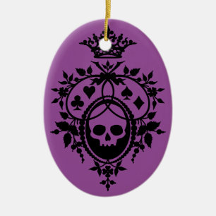 Purple Crest with Skull and Cardsuits Ceramic Ornament