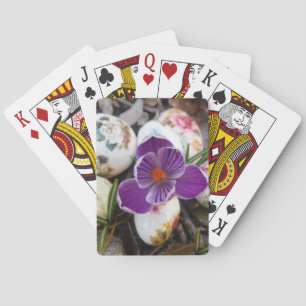 Purple Crocus and Floral Easter Eggs Playing Cards