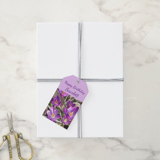Purple Crocus Birthday  Gift Tags (With Twine)