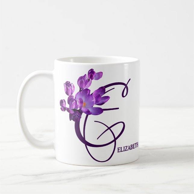  Purple crocus Elizabeth name monogram floral fun Coffee Mug (Left)
