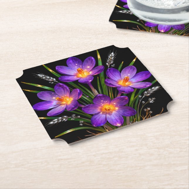 Purple Crocus Floral Coaster (Angled)